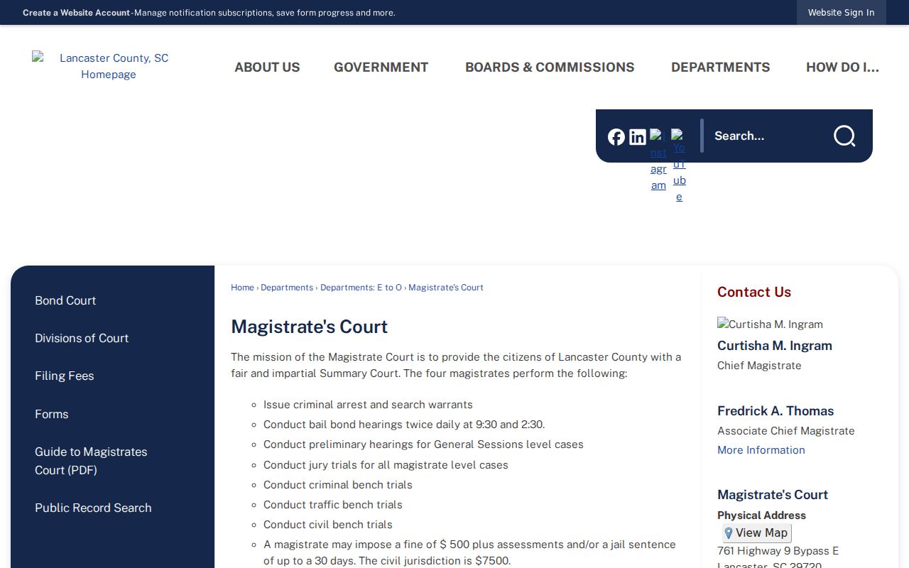 Lancaster County warrant records and South Carolina magistrate court directory