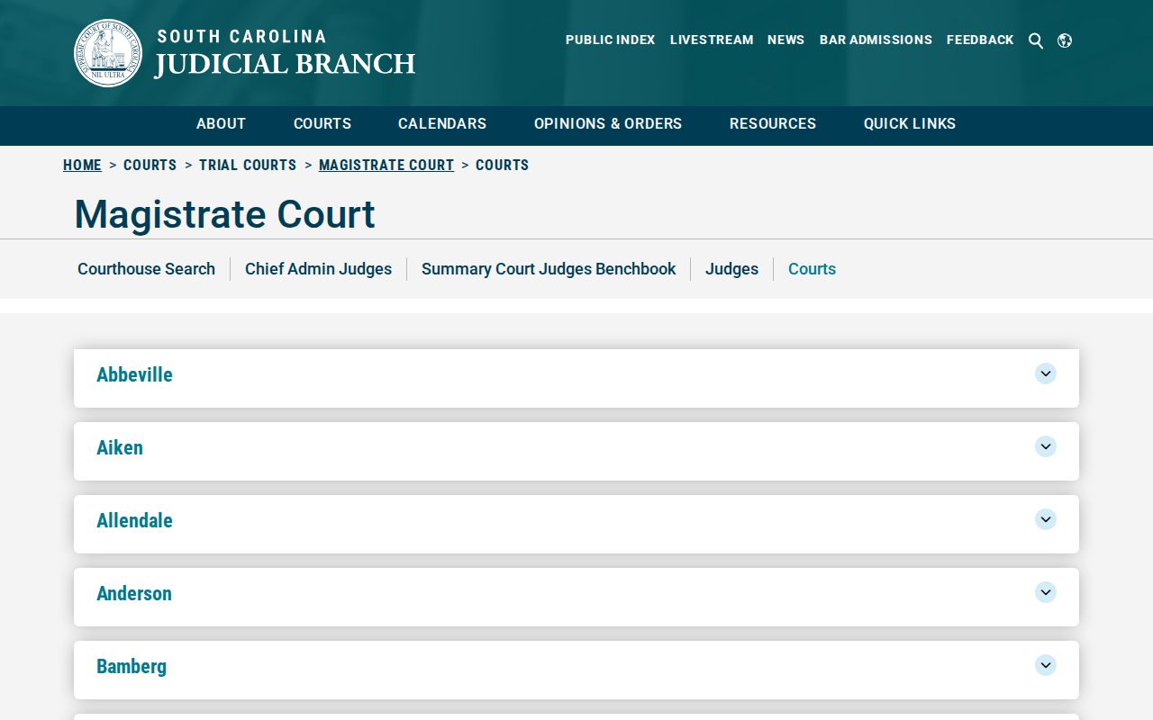 South Carolina municipal court directory for Lancaster County warrant routing
